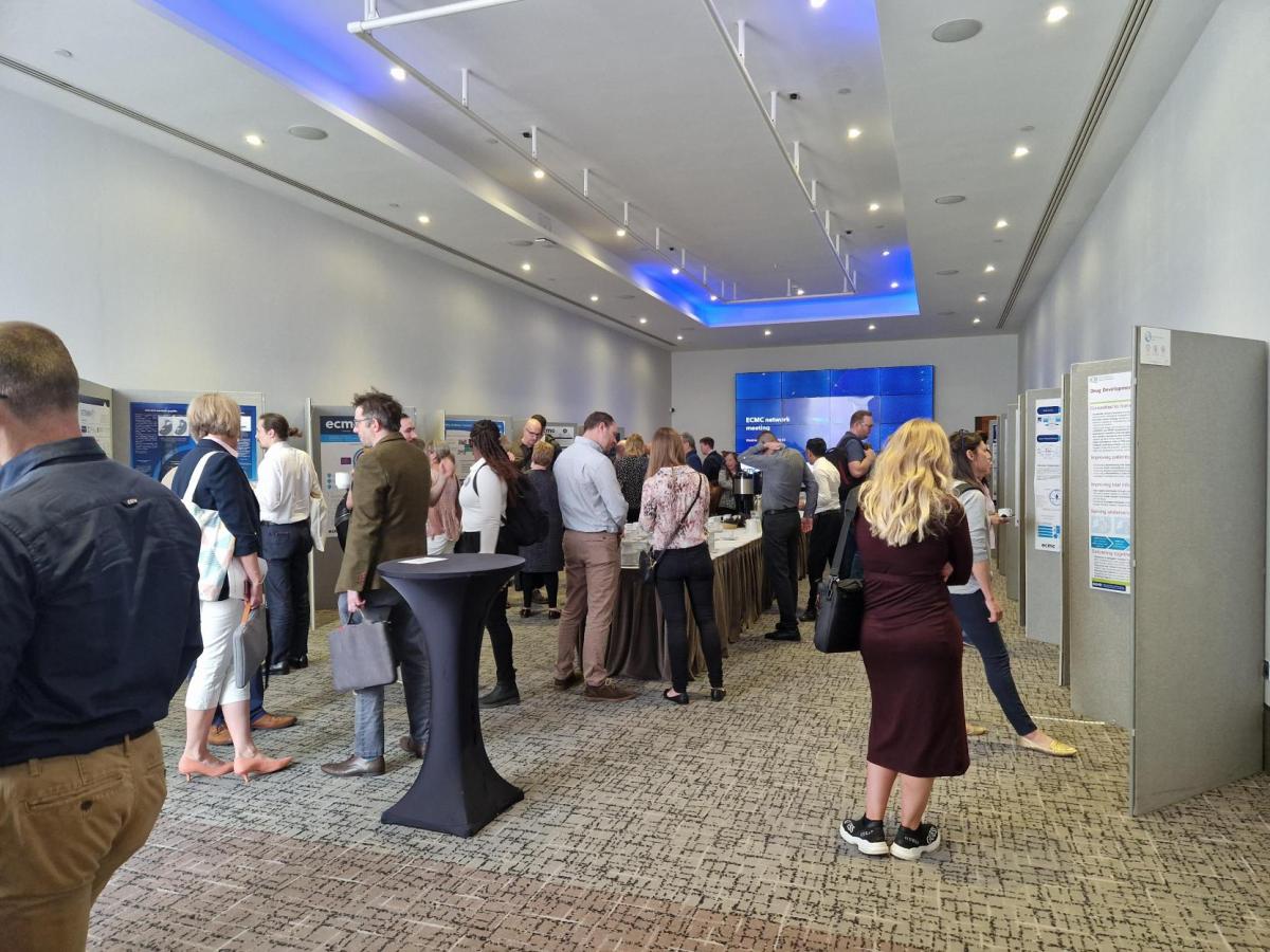 Image of delegates looking at posters at the ECMC network meeting