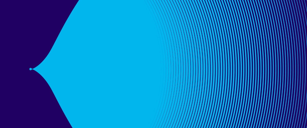 A graphic element with a purple background and blue lines in a wave pattern.