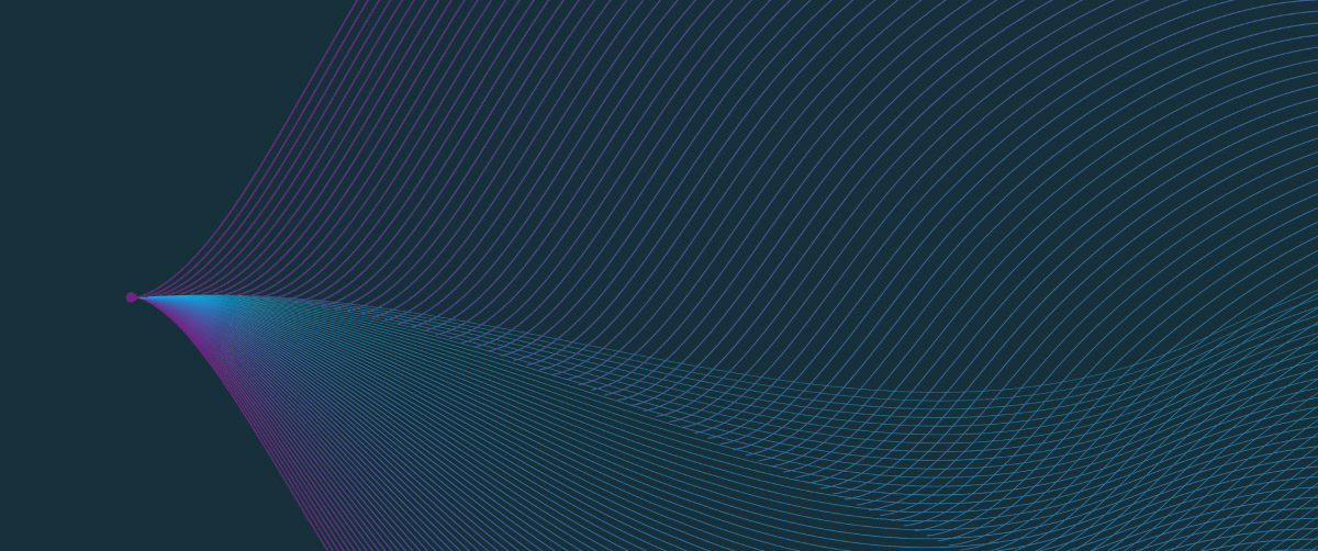 A graphic element with a grey background and pink and blue lines in a wave pattern.