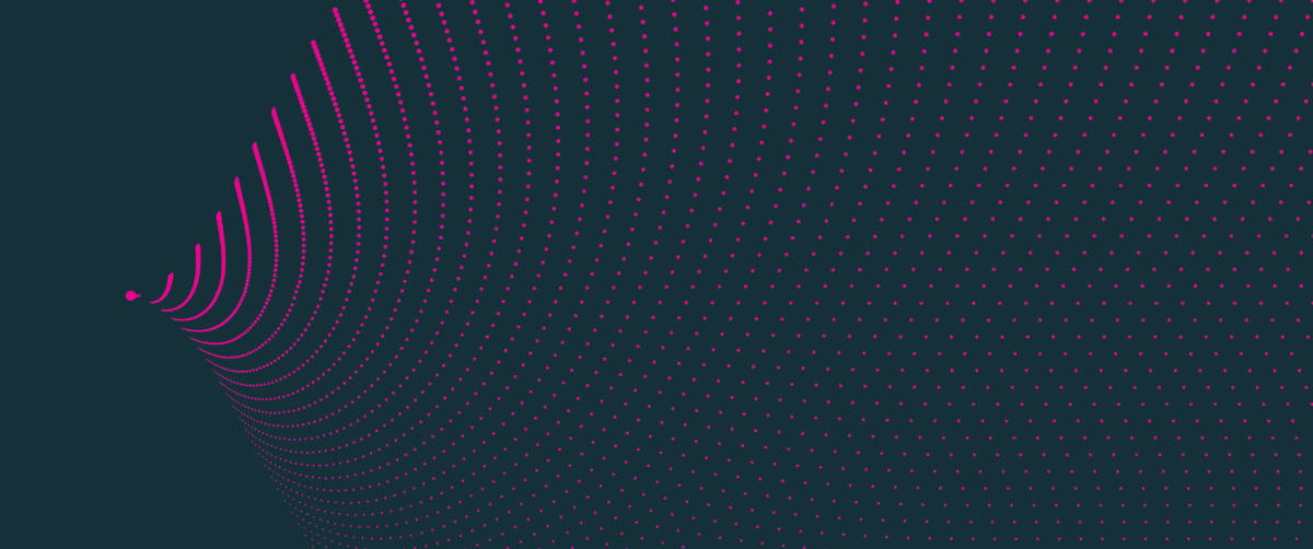 A graphic element with a grey background and dotted pink lines in a wave pattern.